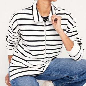 Women’s Oversized Striped Zip-Up Tunic Sweatshirt